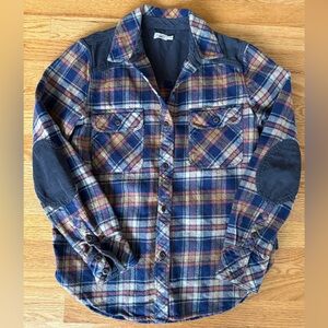 Faherty Plaid Button-Up Shirt with Elbow Patches, Size Small